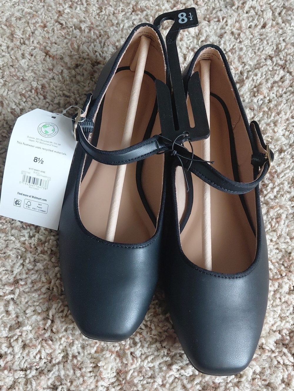 Time and Tru Black Mary Jane Flats with Ankle Strap
